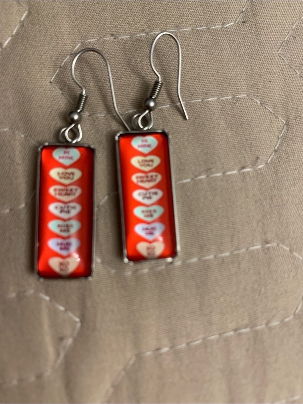 Red Conversation Heart Rectangle Drop Earrings for Women